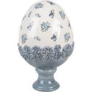 Clayre & Eef Decoratie Beeld Ei Ø 12x19 cm Wit Blauw Keramiek