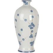 Clayre & Eef Vaas Ø 21x42 cm Wit Blauw Keramiek Bloemen