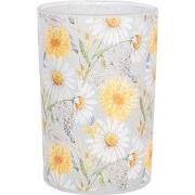 Clayre & Eef Theelichthouder Ø 12x18 cm Wit Geel Glas Bloemen