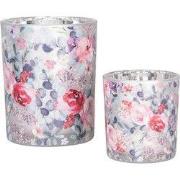 Clayre & Eef Theelichthouder Set van 2 Ø 7x8 / 10x13 cm Grijs Glas Blo...