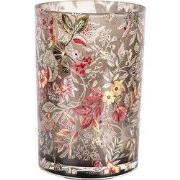 Clayre & Eef Theelichthouder Ø 12x18 cm Grijs Glas Bloemen