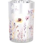 Clayre & Eef Theelichthouder Ø 12x18 cm Grijs Glas Bloemen