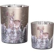 Clayre & Eef Theelichthouder Set van 2 Ø 7x8 / 10x13 cm Grijs Glas Her...