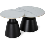 Set van 2 ronde salontafels in hoogglans wit - RILEY