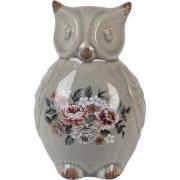 Clayre & Eef Decoratie Beeld Uil 11x10x17 cm Grijs Keramiek Bloemen