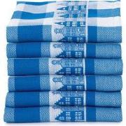Twentse Damast Theedoekenset - 6 stuks - Huizen Blauw