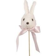 Clayre & Eef Decoratie Beeld Konijn 7x7x33 cm Wit Textiel