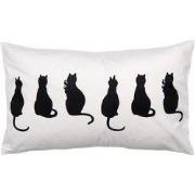 Clayre & Eef Kussenhoes 30x50 cm Wit Zwart Polyester Katten