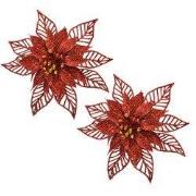 Clayre & Eef Kersthanger Set van 2 Kerstster 15 cm Rood Kunststof