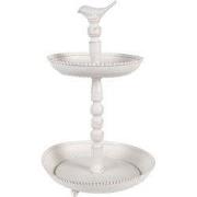 Clayre & Eef Etagère 2 laags Ø 27x41 cm Wit Metaal Vogel