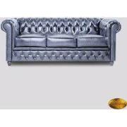 Chesterfield Bank Original Leer | 1 + 1 + 3 zits | Antiek Blauw | 12 j...