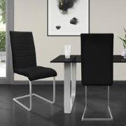 Set van 2 slede eetkamerstoelen met rugleuning zwart kunstleer bekleed...