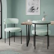 Eetkamerstoel set van 2 met teddy stof met rugleuning groen Keukenstoe...