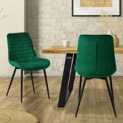 Eetkamerstoel set van 2 donkergroen met fluwelen bekleding en stalen p...