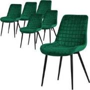 Eetkamerstoel set van 6 donkergroen met fluwelen bekleding en stalen p...