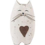 Clayre & Eef Decoratie Beeld Kat 8x6x14 cm Wit Bruin Hout