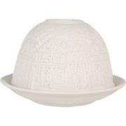 Clayre & Eef Waxinelichthouder Ø 12x8 cm Wit Porselein Huizen