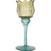 Clayre & Eef Waxinelichthouder Ø 7x19 cm Groen Glas