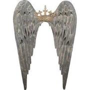 Clayre & Eef Wanddecoratie Vleugels 46x4x65 cm Grijs Metaal