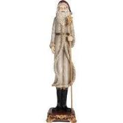 Clayre & Eef Kerstdecoratie Beeld Kerstman 10x10x42 cm Grijs Kunststof