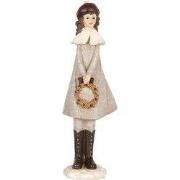 Clayre & Eef Decoratie Beeld Meisje 10x8x30 cm Grijs Kunststof