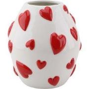 Vase - Flower Vase Hearts -White/Red - 16x16x17,5cm
