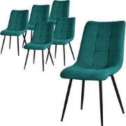Eetkamerstoelen set van 6 petrol keukenstoelen met polyester bekleding...