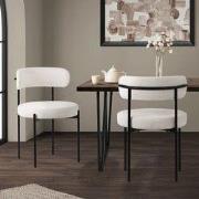 Eetkamerstoel set van 2 met teddy stof met rugleuning wit Keukenstoel ...