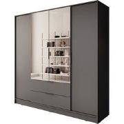 Meubella - Kledingkast Kaelum - Grijs - 206 cm - Met spiegel