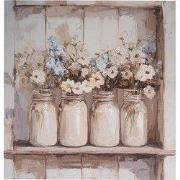 Clayre & Eef Schilderij 51x51 cm Beige Canvas Bloemen