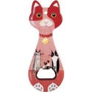 Clayre & Eef Flesopener Kat 5x14 cm Rood Keramiek