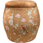 Fine Asianliving Velours Poef met Opbergruimte Rond Bruin Vogels