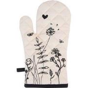 Clayre & Eef Ovenwant 18x30 cm Beige Zwart Katoen Bloemen