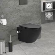 Wandcloset in mat zwart keramiek 49 cm lang randloos met bidet, nano-d...