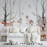 Dieren in het bos - Kinderbehang - 292,2 cm x 280 cm - Walloha
