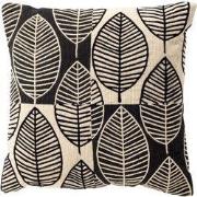 DAKOTA - sierkussen 45x45 cm - bladmotief - gerecycled - Raven - zwart