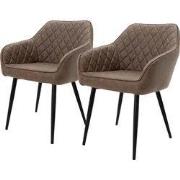Eetkamerstoel set van 2 diamant doorgestikte bruine kunstleren bekledi...