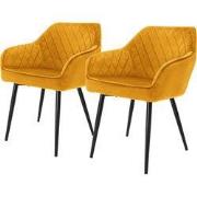 Eetkamerstoelen met rugleuning & armleuningen set van 2 mosterdgele fl...