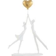 J-Line - Koppel Staand Hart Ballon Resine Wit/goud - 27x6.5x37cm