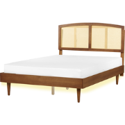 VARZY  - Bed met LED - Lichtbruin - 140 x 200 cm - Rubberhout