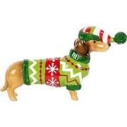 Clayre & Eef Kerstdecoratie Beeld Hond Teckel 24x5x14 cm Bruin Kunstst...