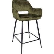 PTMD Fal LOW Velvet green bar stool black metal leg KD - set van 2