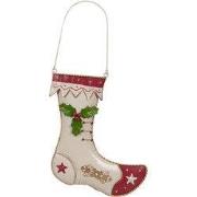 Clayre & Eef Kerstdecoratie Beeld Kerstsok 23x2x28 cm Beige Metaal