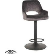 LABEL51 Barkruk Fer - Antraciet - Velours - Zithoogte 64-84