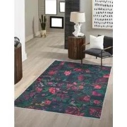 Adrasos Patchwork Zwart vloerkleed - Gebloemd Wasbaar & Waterdicht - 1...