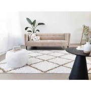 Azure Hoogpolig Crème / Beige vloerkleed - Geruit - 120 X 170 CM