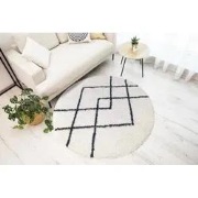 Candy Diamond Rond Hoogpolig Crème / Zwart vloerkleed - Geruit - 120 X...