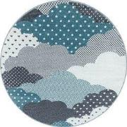 Kids Kinderkamer Rond Blauw vloerkleed - Wolken - 120 X 120 CM