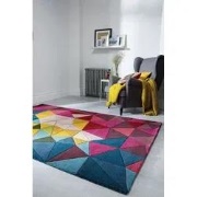 Falmouth vloerkleed - Laagpolig - 100% Wol - Geo Modern - Multi - 160 ...