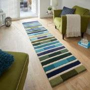 Loper - Piano Modern Laagpolig - 100% Wol - Driehoek - Groen / Blauw 6...